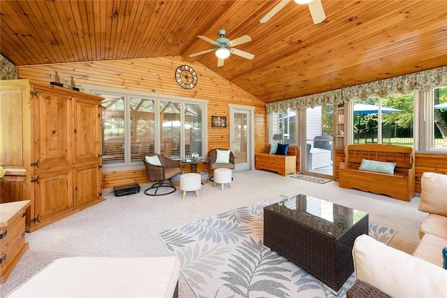 652 Cheyenne Trl, Jackson Twp, PA 16137 - sunroom featuring wood walls, plenty of natural light, carpet floors, and wood ceiling
