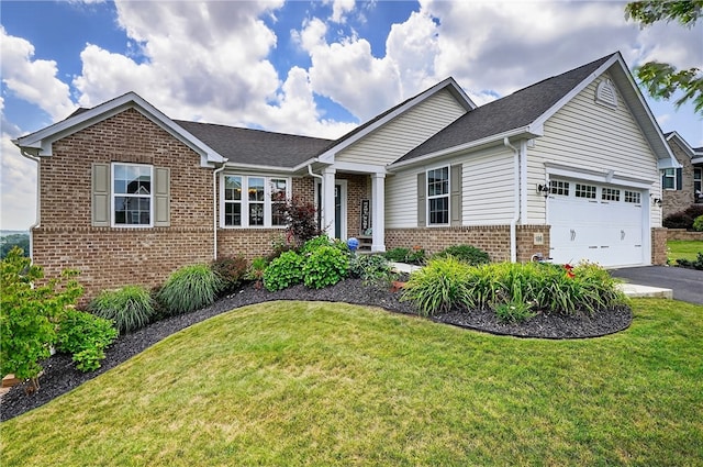 106 High Pointe Dr, Chartiers, PA 15301 - ranch-style home with brick siding, an attached garage, a front yard, and asphalt driveway