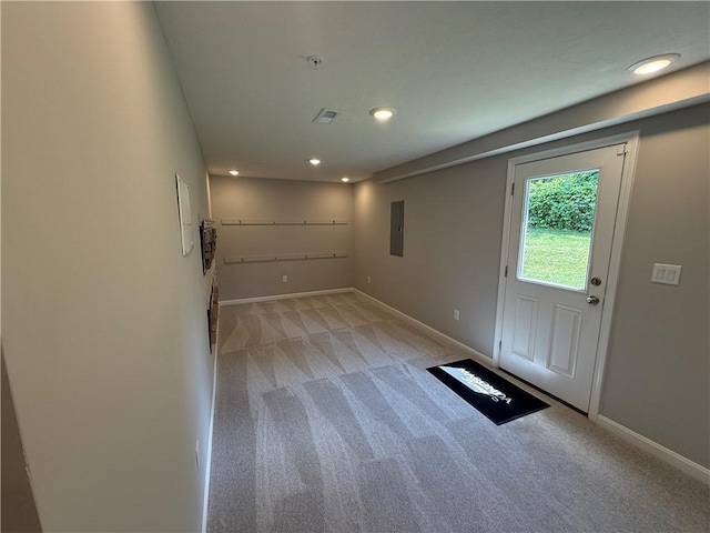 173 Lockheed Dr, Moon/Crescent Twp, PA 15108 - foyer featuring light carpet, electric panel, and recessed lighting