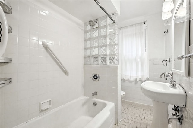 5248 Beelermont Pl, Squirrel Hill, PA 15217 - full bathroom with tile walls, shower / tub combination, and tile patterned floors