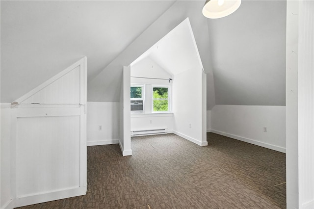 5248 Beelermont Pl, Squirrel Hill, PA 15217 - bonus room with a baseboard heating unit, dark carpet, and lofted ceiling