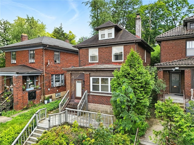 5248 Beelermont Pl, Squirrel Hill, PA 15217 - american foursquare style home with brick siding, a chimney, and stairs