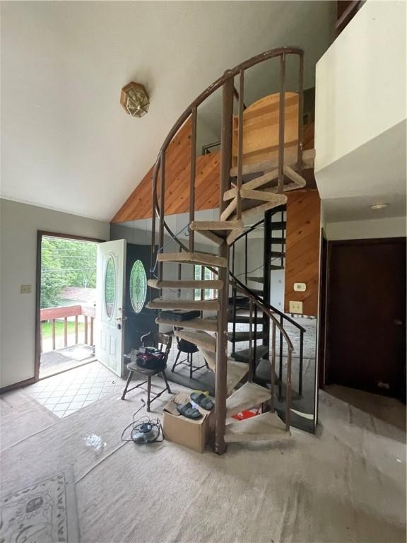 262 Twin Bridges Rd, Charleroi Boro, PA 15022 - stairs with high vaulted ceiling