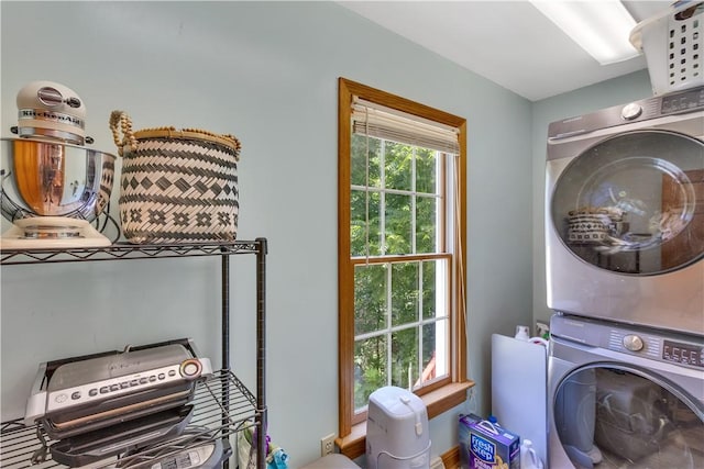 115 Barrett Dr, Brighton Twp, PA 15009 - laundry area featuring stacked washing machine and dryer