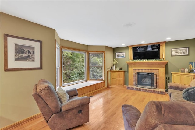 115 Barrett Dr, Brighton Twp, PA 15009 - living room with light wood-style flooring, a fireplace, and recessed lighting