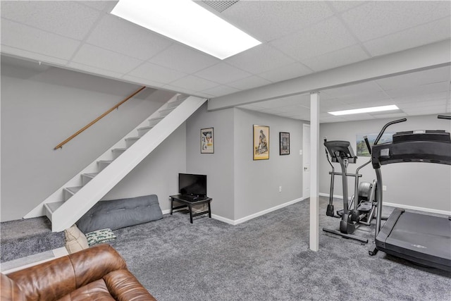 115 Barrett Dr, Brighton Twp, PA 15009 - workout area with a paneled ceiling and carpet floors