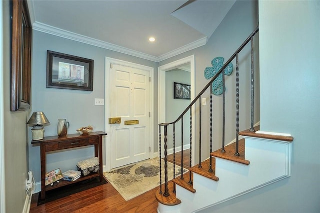 79 W Manilla Ave, Green Tree, PA 15220 - foyer entrance with stairway, crown molding, and wood finished floors