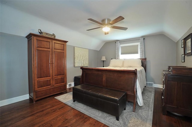 79 W Manilla Ave, Green Tree, PA 15220 - bedroom featuring dark wood-style flooring, vaulted ceiling, and a ceiling fan