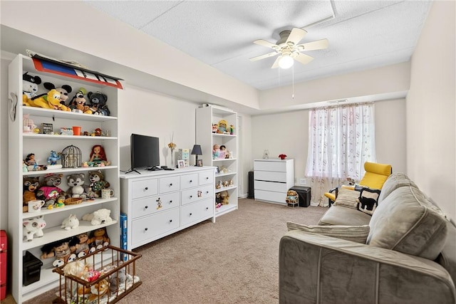 2120 Greentree Rd Unit 610E, Pittsburgh, PA 15220 - living room featuring carpet, ceiling fan, and a textured ceiling