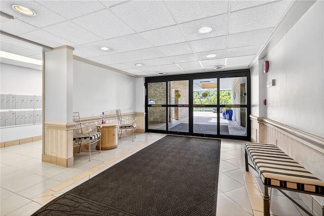 2120 Greentree Rd Unit 610E, Pittsburgh, PA 15220 - lobby featuring a wainscoted wall, a paneled ceiling, recessed lighting, and crown molding