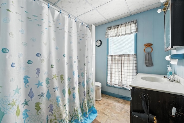 339 E Market St, Mercer Boro, PA 16137 - bathroom featuring vanity, a paneled ceiling, and a shower with curtain