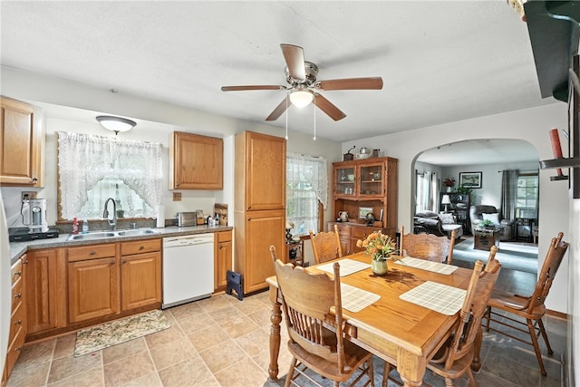 231 E N St, Mercer Boro, PA 16137 - dining space with arched walkways, a ceiling fan, and healthy amount of natural light