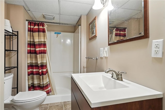 231 E N St, Mercer Boro, PA 16137 - full bath with a paneled ceiling, vanity, curtained shower, and tile patterned flooring