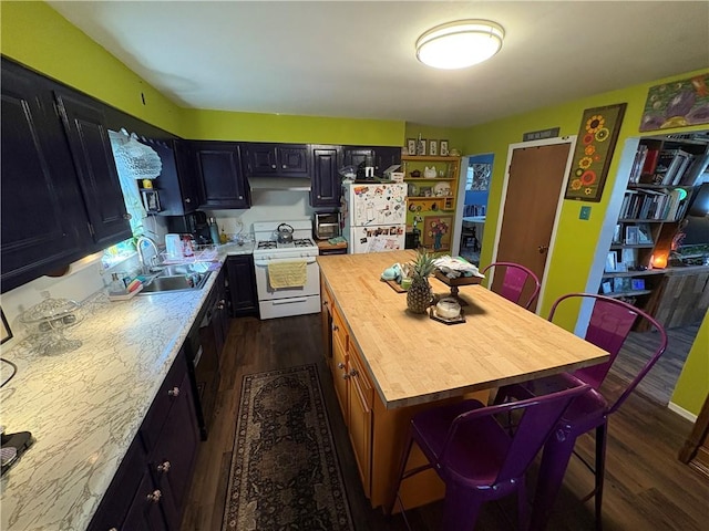964 Ringgold St, Crafton Heights, PA 15220 - kitchen featuring white appliances, wooden counters, dark wood-style flooring, and a kitchen island