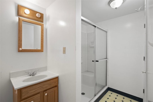 849 Hiland Ave, Coraopolis, PA 15108 - bathroom featuring a stall shower, vanity, and tile patterned floors