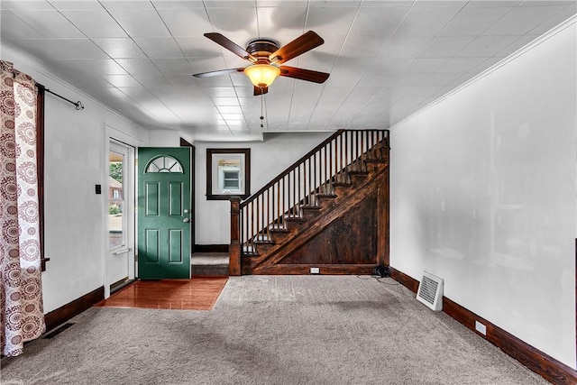 200 38th St, Beaver Falls, PA 15010 - carpeted entryway featuring ceiling fan and stairway