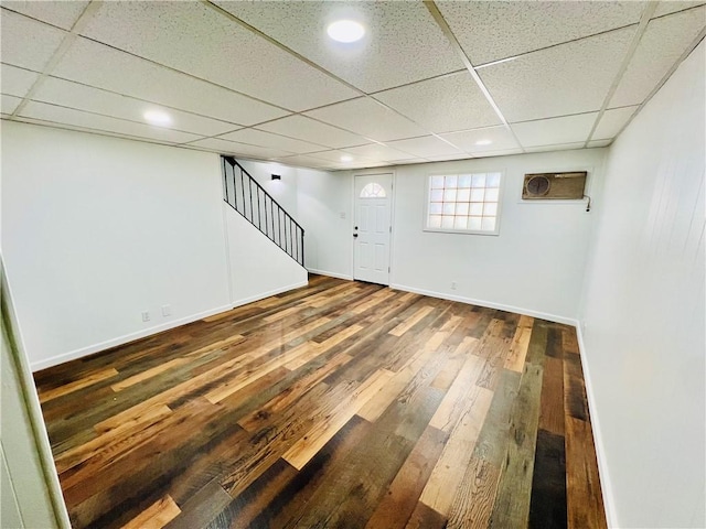26 Wilmac St, South Union Twp, PA 15401 - below grade area featuring wood-type flooring, stairway, a drop ceiling, and recessed lighting