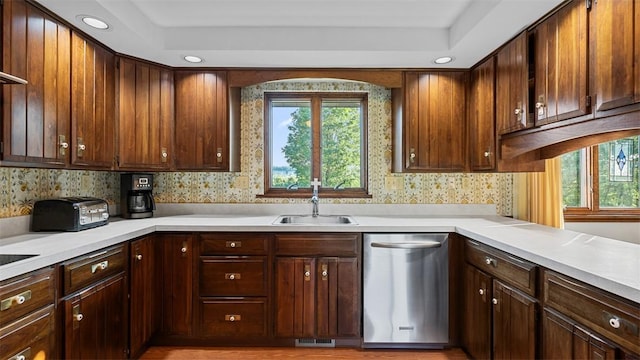 11 Sunnycrest Dr, Cecil, PA 15321 - kitchen with stainless steel dishwasher, plenty of natural light, light countertops, and recessed lighting