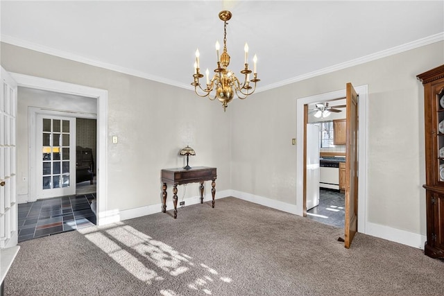510 7th St, Patterson Heights, PA 15010 - carpeted spare room with a chandelier, ornamental molding, and a ceiling fan