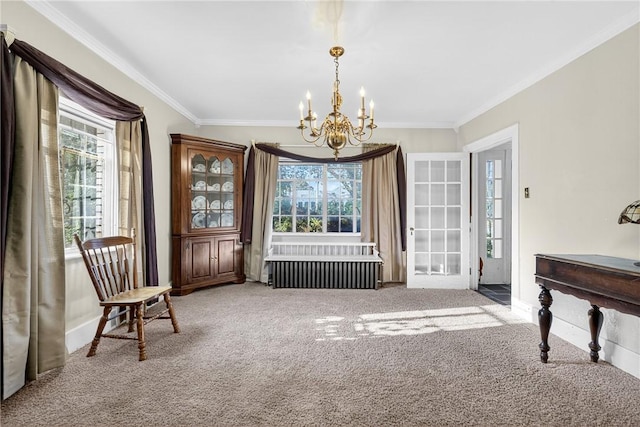 510 7th St, Patterson Heights, PA 15010 - sitting room with healthy amount of natural light, a chandelier, ornamental molding, and carpet floors