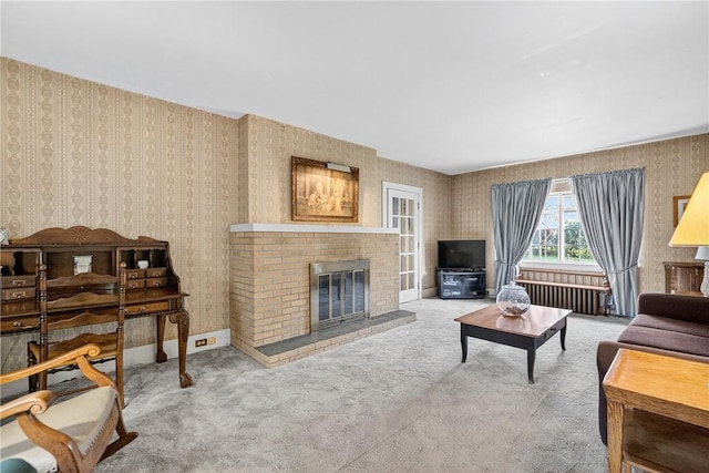 510 7th St, Patterson Heights, PA 15010 - living area with carpet floors, wallpapered walls, and a brick fireplace