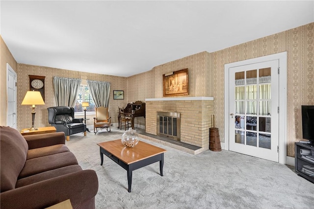 510 7th St, Patterson Heights, PA 15010 - living room with wallpapered walls, carpet flooring, and a fireplace