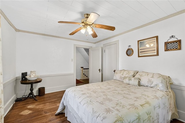 510 7th St, Patterson Heights, PA 15010 - bedroom with dark wood-style floors, ornamental molding, and ceiling fan