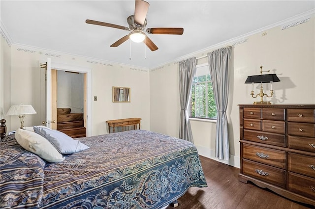 510 7th St, Patterson Heights, PA 15010 - bedroom featuring dark wood-type flooring, crown molding, and a ceiling fan