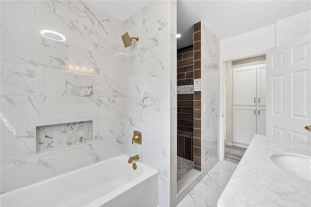 545 Vanderbilt Rd, Dunbar Twp, PA 15425 - full bathroom with vanity, shower / bath combination, and marble tiled floors