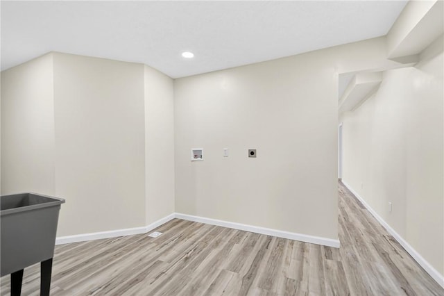 545 Vanderbilt Rd, Dunbar Twp, PA 15425 - washroom featuring electric dryer hookup, light wood finished floors, hookup for a washing machine, and recessed lighting