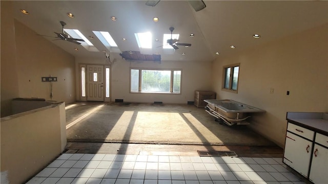 1442 Greensburg Pike, Sewickley Twp, PA 15089 - misc room featuring a ceiling fan, a skylight, recessed lighting, and high vaulted ceiling
