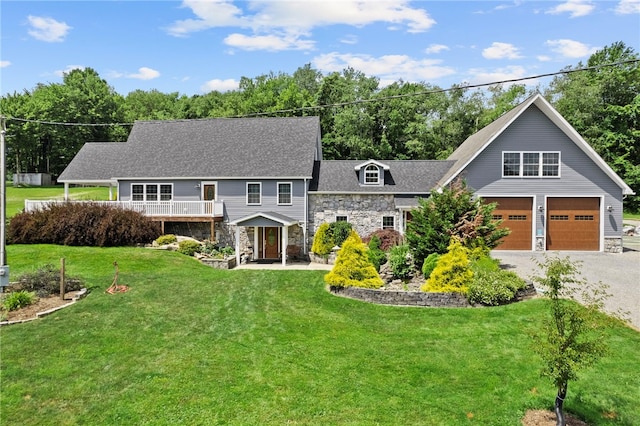 1419 Bullion Rd, Victory Twp, PA 16342 - rear view of property featuring stone siding, a yard, driveway, and a shingled roof