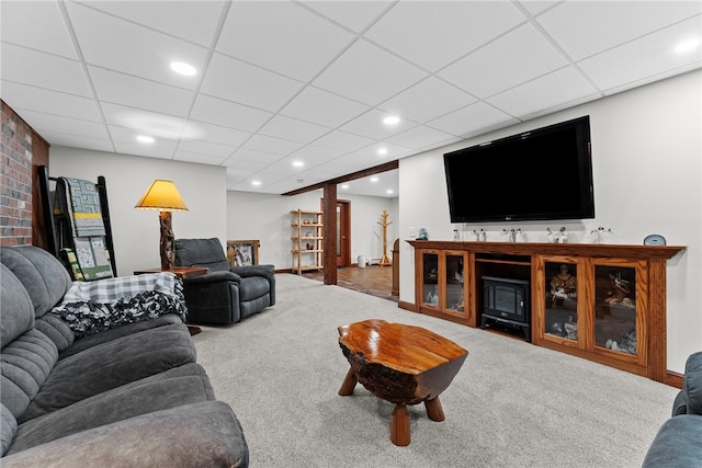 1419 Bullion Rd, Victory Twp, PA 16342 - carpeted living room featuring a paneled ceiling