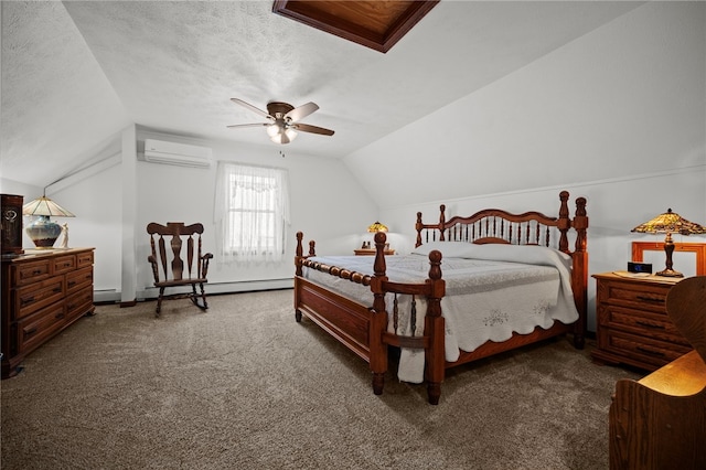 1419 Bullion Rd, Victory Twp, PA 16342 - bedroom featuring lofted ceiling, carpet flooring, a wall mounted air conditioner, and ceiling fan