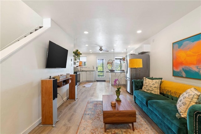 2212 Freeport Rd, Harmar, PA 15238 - living room featuring light wood finished floors, recessed lighting, and ceiling fan