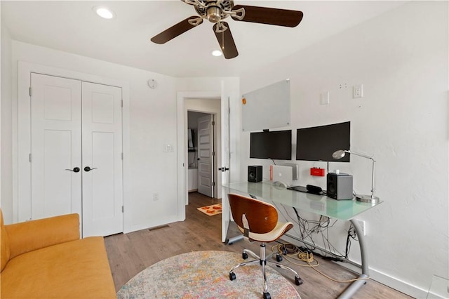 2212 Freeport Rd, Harmar, PA 15238 - office space with wood finished floors, a ceiling fan, and recessed lighting