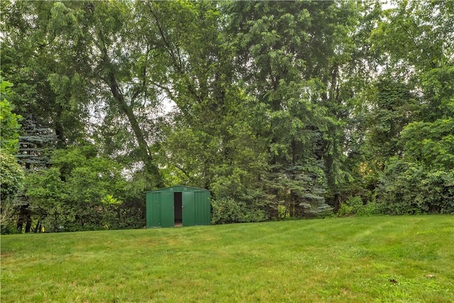 428 Englewood Dr, Ross Twp, PA 15237 - view of green lawn featuring a shed and a forest view