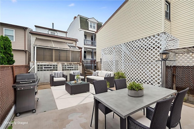 4614 Carroll St, Bloomfield, PA 15224 - view of patio featuring an outdoor living space, area for grilling, and outdoor dining area