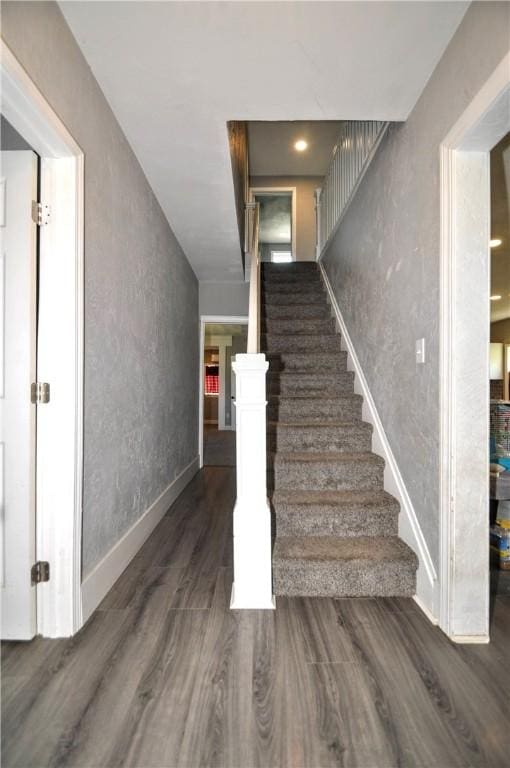 315 Ohio St, Rostraver, PA 15012 - staircase with wood finished floors, a textured wall, and recessed lighting