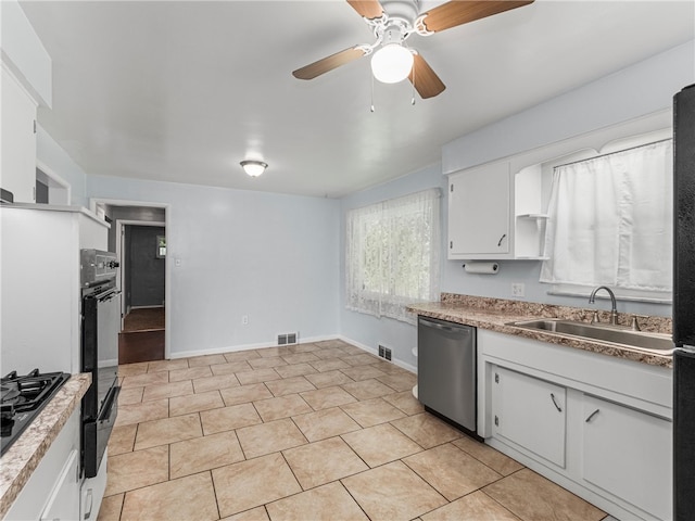 4183 Marion Hill Rd, Daugherty Twp, PA 15066 - kitchen with a ceiling fan, black appliances, white cabinetry, and light countertops
