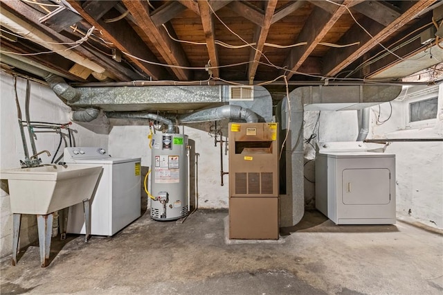 1113 Mary Ann St, South Side, PA 15203 - unfinished below grade area featuring gas water heater and washing machine and dryer