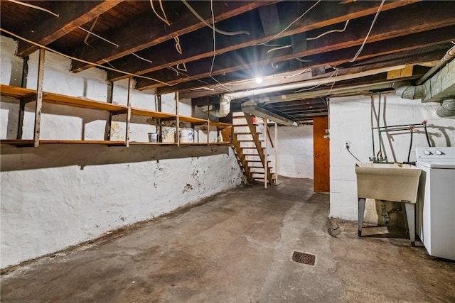 1113 Mary Ann St, South Side, PA 15203 - unfinished below grade area with washer / dryer and stairway