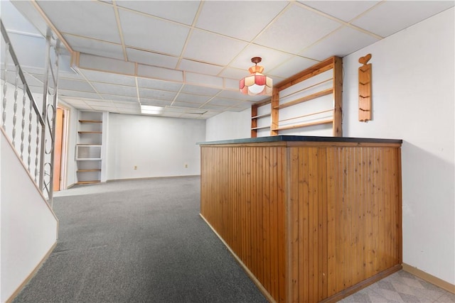 1926 Worcester Dr, Pittsburgh, PA 15243 - indoor dry bar with carpet floors, a drop ceiling, and stairs
