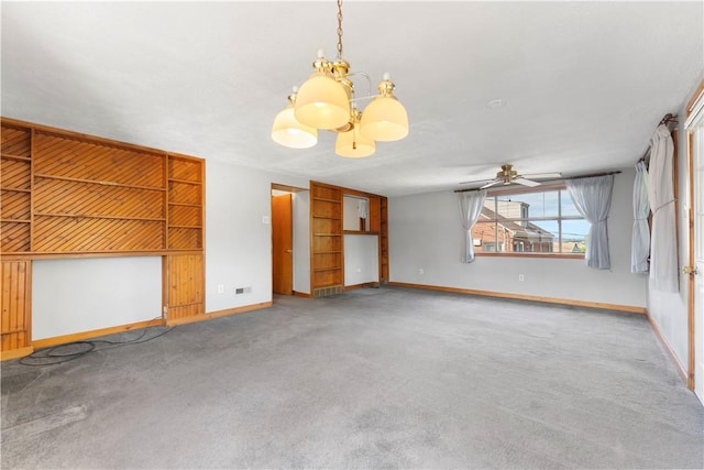 1926 Worcester Dr, Pittsburgh, PA 15243 - unfurnished living room with a chandelier, carpet flooring, and ceiling fan