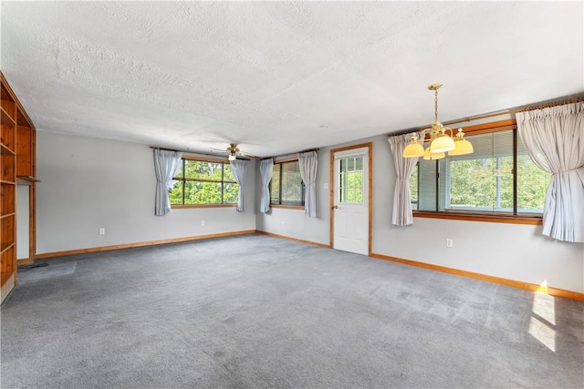 1926 Worcester Dr, Pittsburgh, PA 15243 - unfurnished room with a chandelier, a textured ceiling, carpet floors, and a ceiling fan