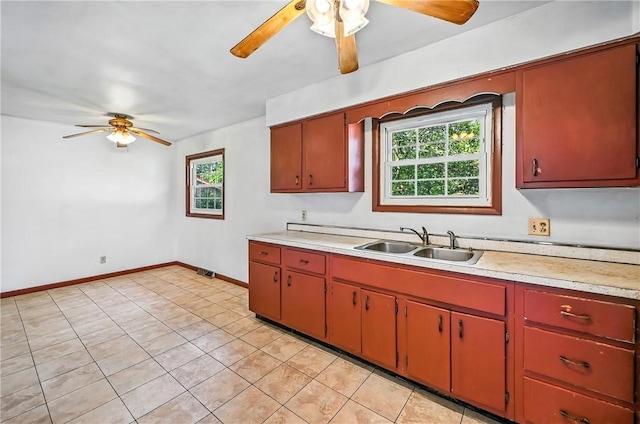 129 Shenango Park Rd, Pymatuning Twp, PA 16154 - kitchen featuring ceiling fan, light countertops, and light tile patterned floors