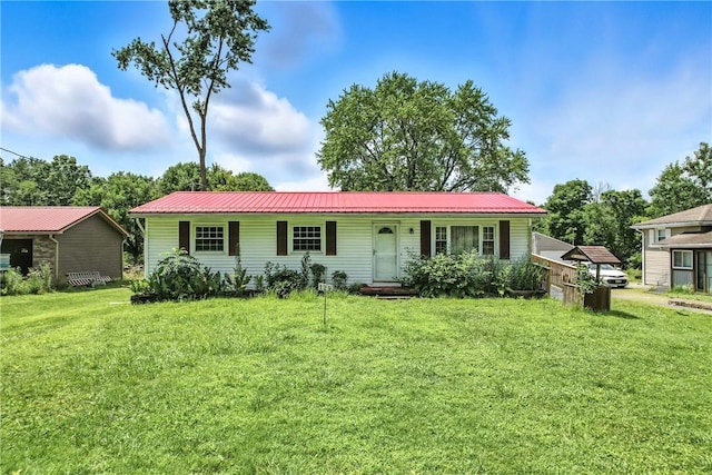 129 Shenango Park Rd, Pymatuning Twp, PA 16154 - ranch-style house with a metal roof and a front yard