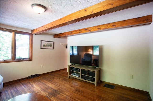 385 Wallace Run Rd, Big Beaver, PA 15010 - living room with a textured ceiling, wood finished floors, and beamed ceiling