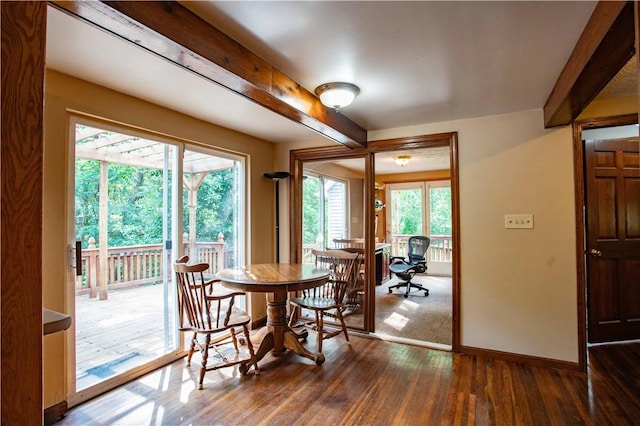 385 Wallace Run Rd, Big Beaver, PA 15010 - dining room featuring wood-type flooring, plenty of natural light, beam ceiling, and an office area