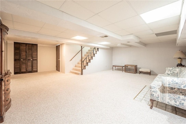 1936 Sylvan Ave, Latrobe, PA 15650 - carpeted living room featuring stairs and a drop ceiling